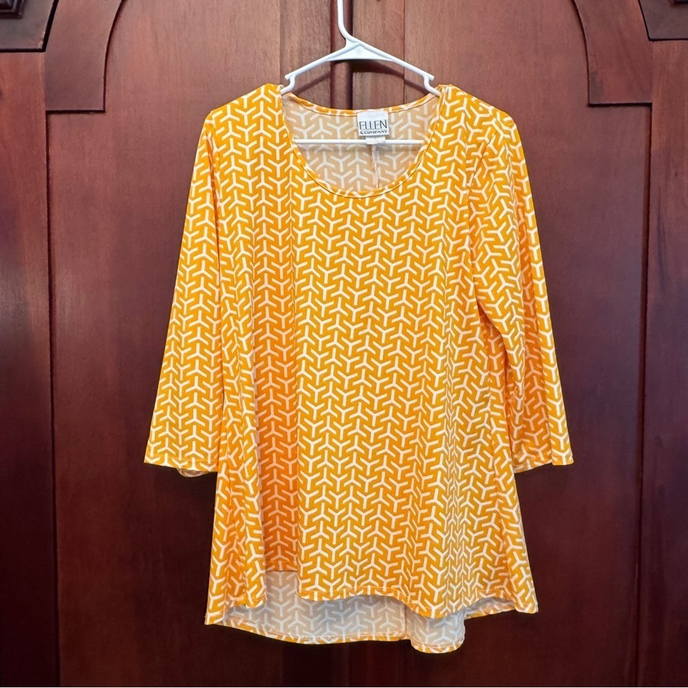 Ellen & Company Women's Yellow Gold Asymmetrical Tunic 3/4 Sleeves Size Large